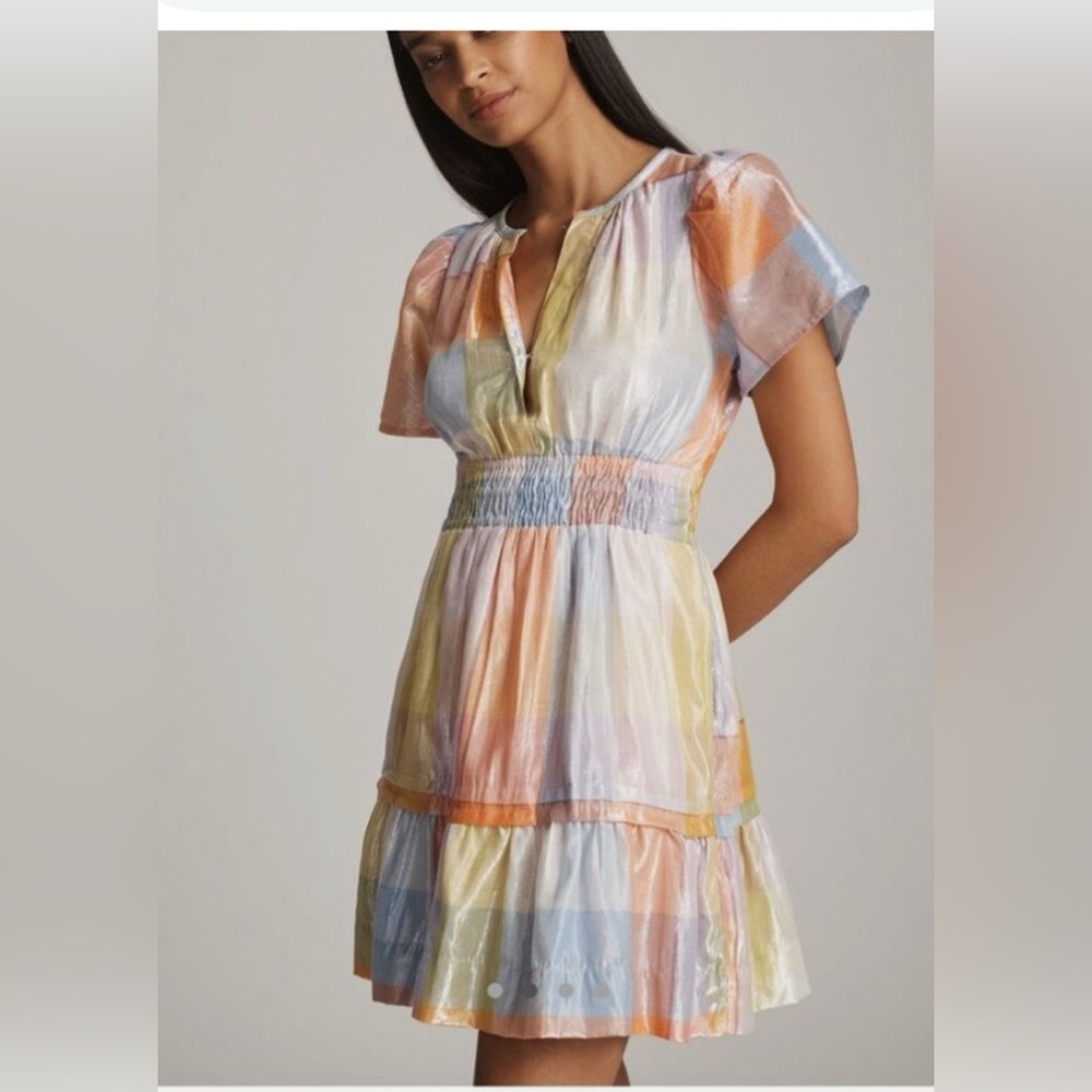 Anthropologie Pastel Stripe Mini Dress in Peach, Yellow & Blue